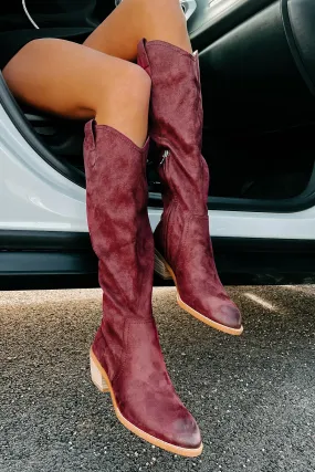 Adalee Faux Suede Knee High Boots (Burgundy)