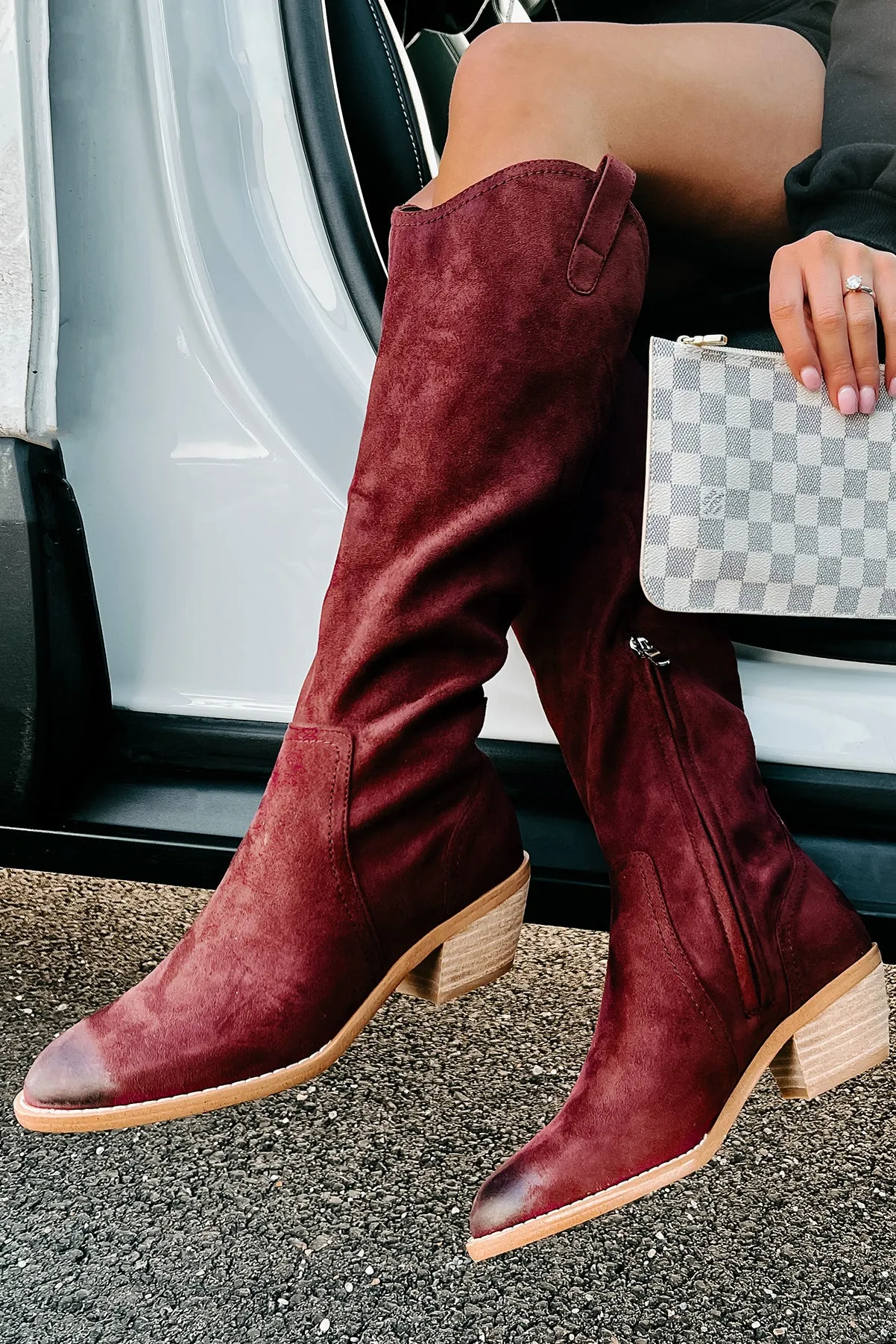 Adalee Faux Suede Knee High Boots (Burgundy)