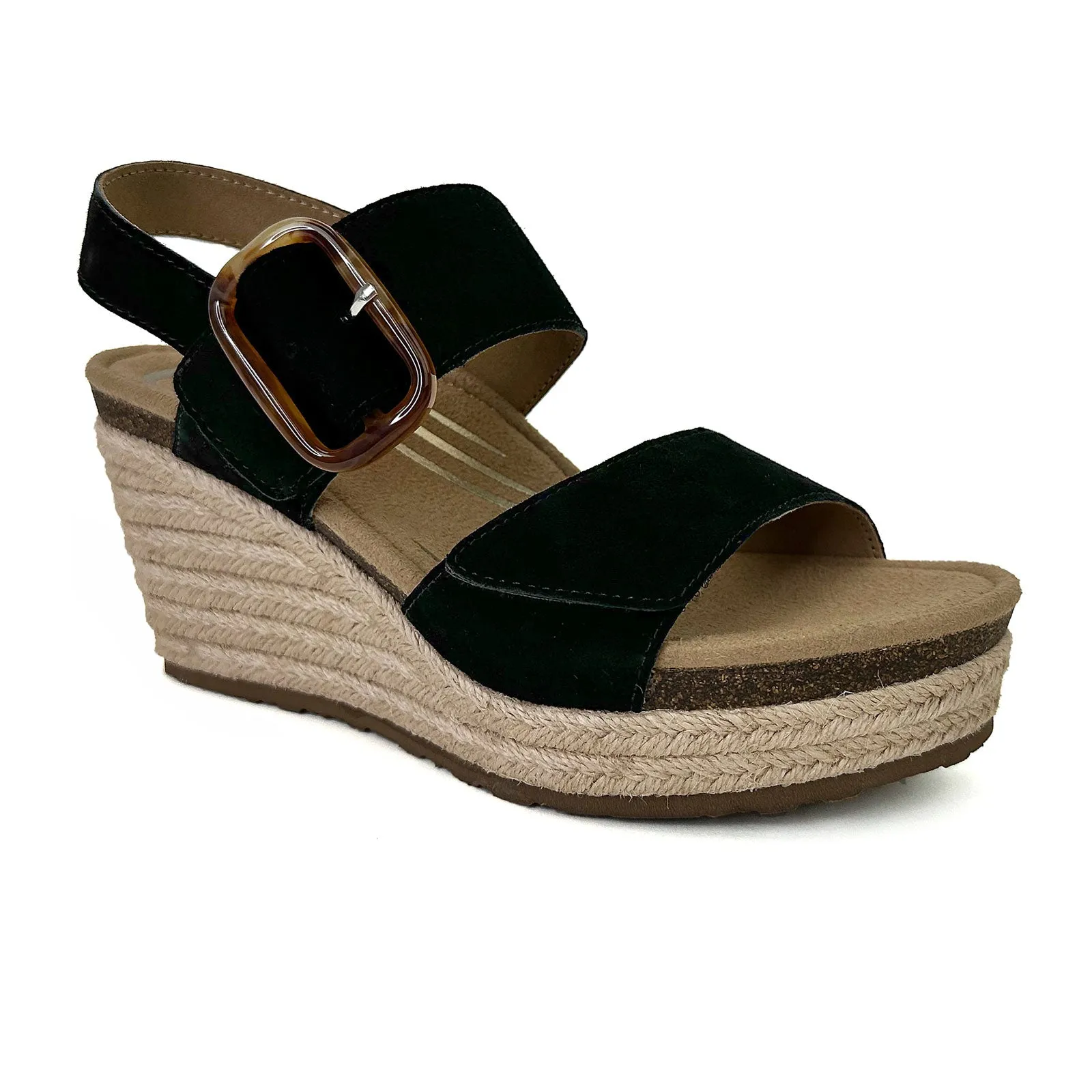 Aetrex Ashley Wedge Sandal (Women) - Black Suede