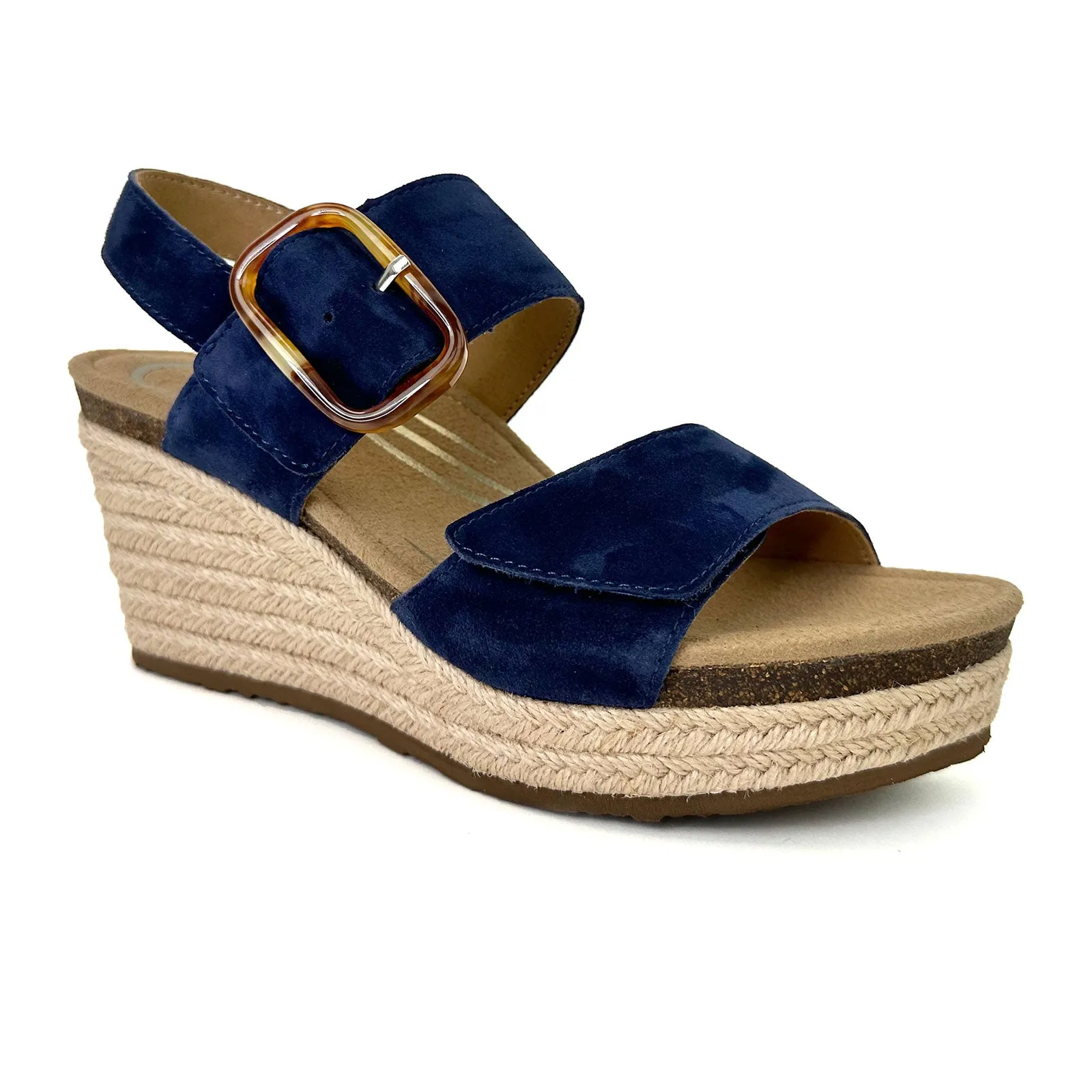 Aetrex Ashley Wedge Sandal (Women) - Navy Suede