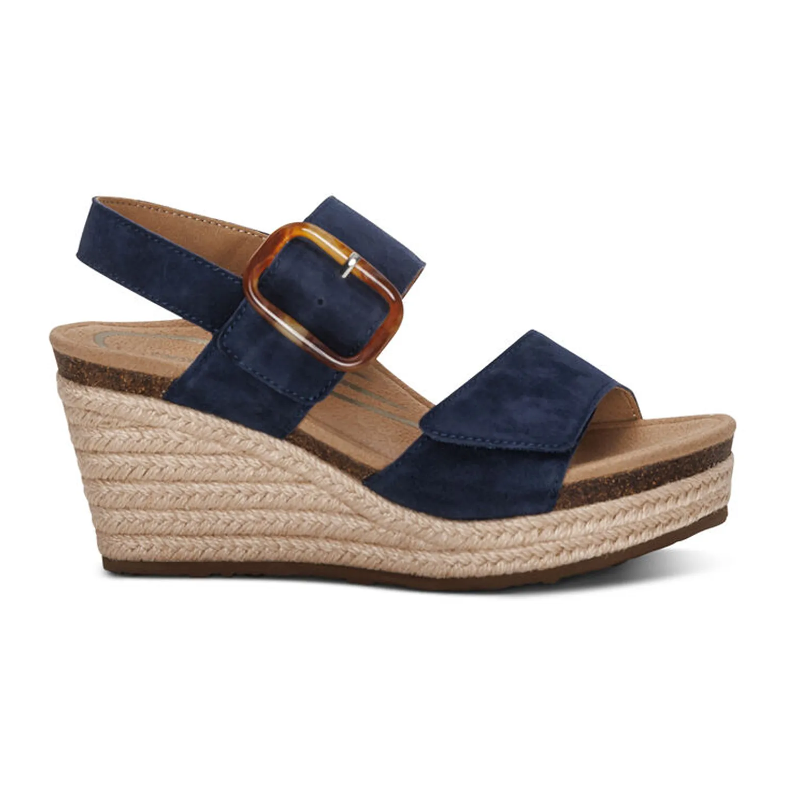 Aetrex Ashley Wedge Sandal (Women) - Navy Suede