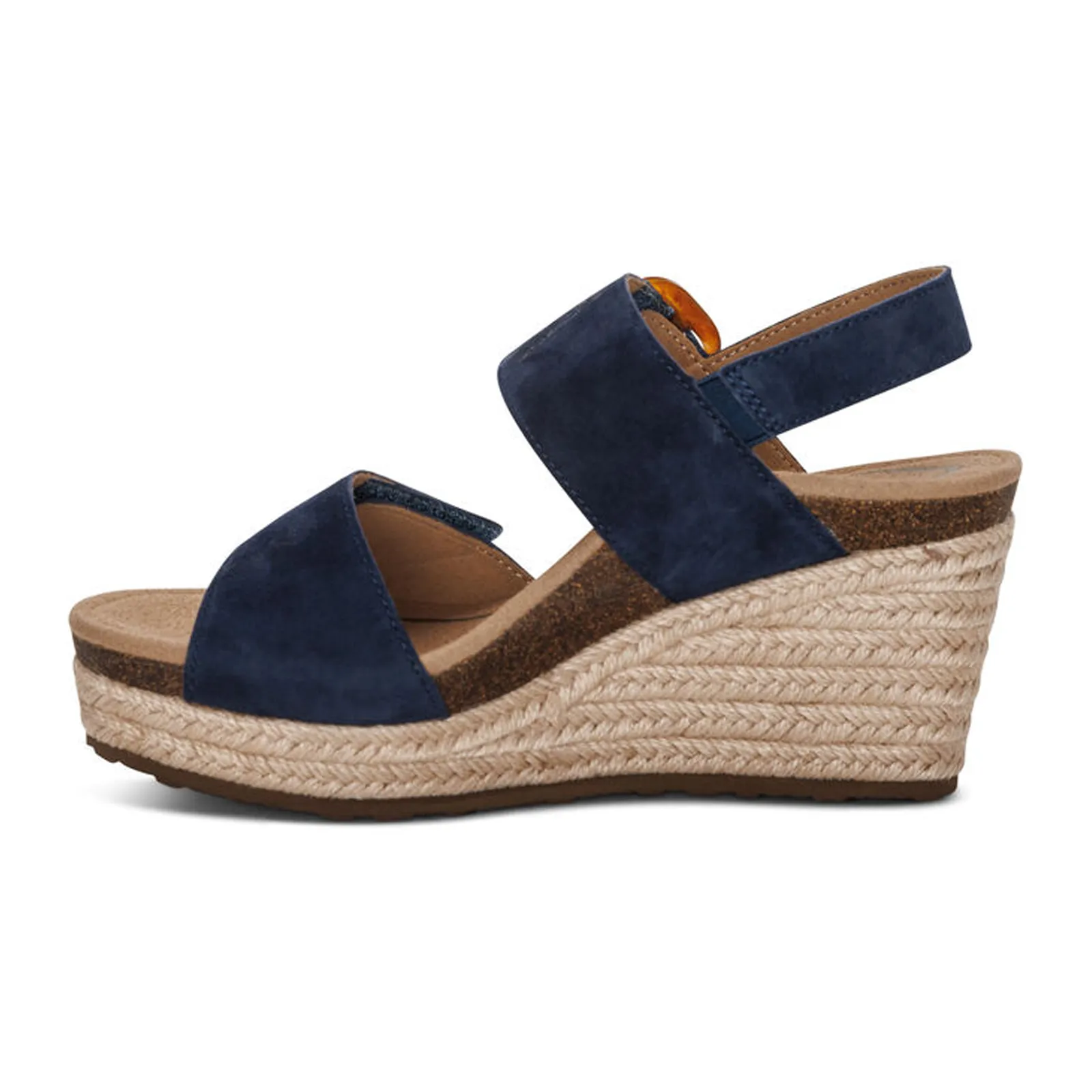 Aetrex Ashley Wedge Sandal (Women) - Navy Suede