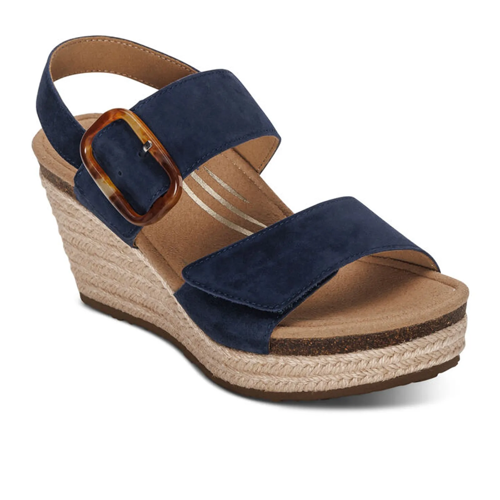 Aetrex Ashley Wedge Sandal (Women) - Navy Suede