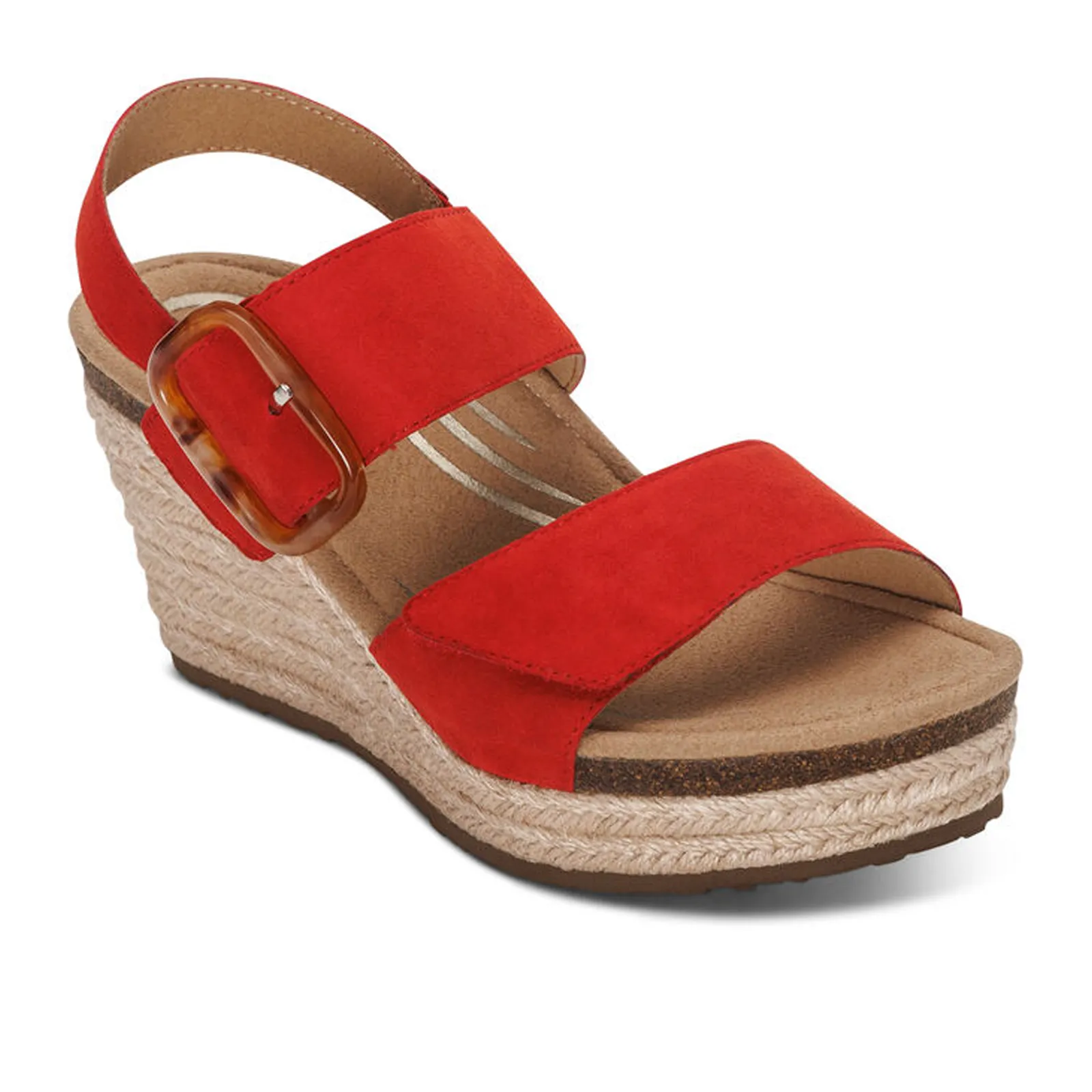 Aetrex Ashley Wedge Sandal (Women) - Poppy Suede