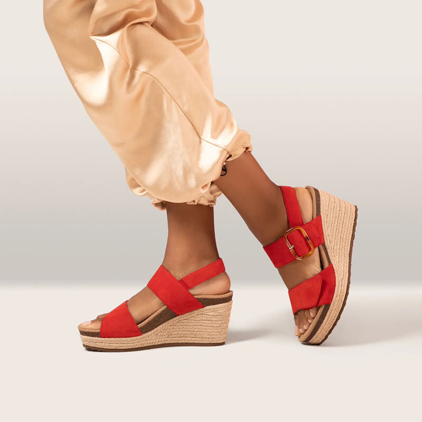 Aetrex Ashley Wedge Sandal (Women) - Poppy Suede