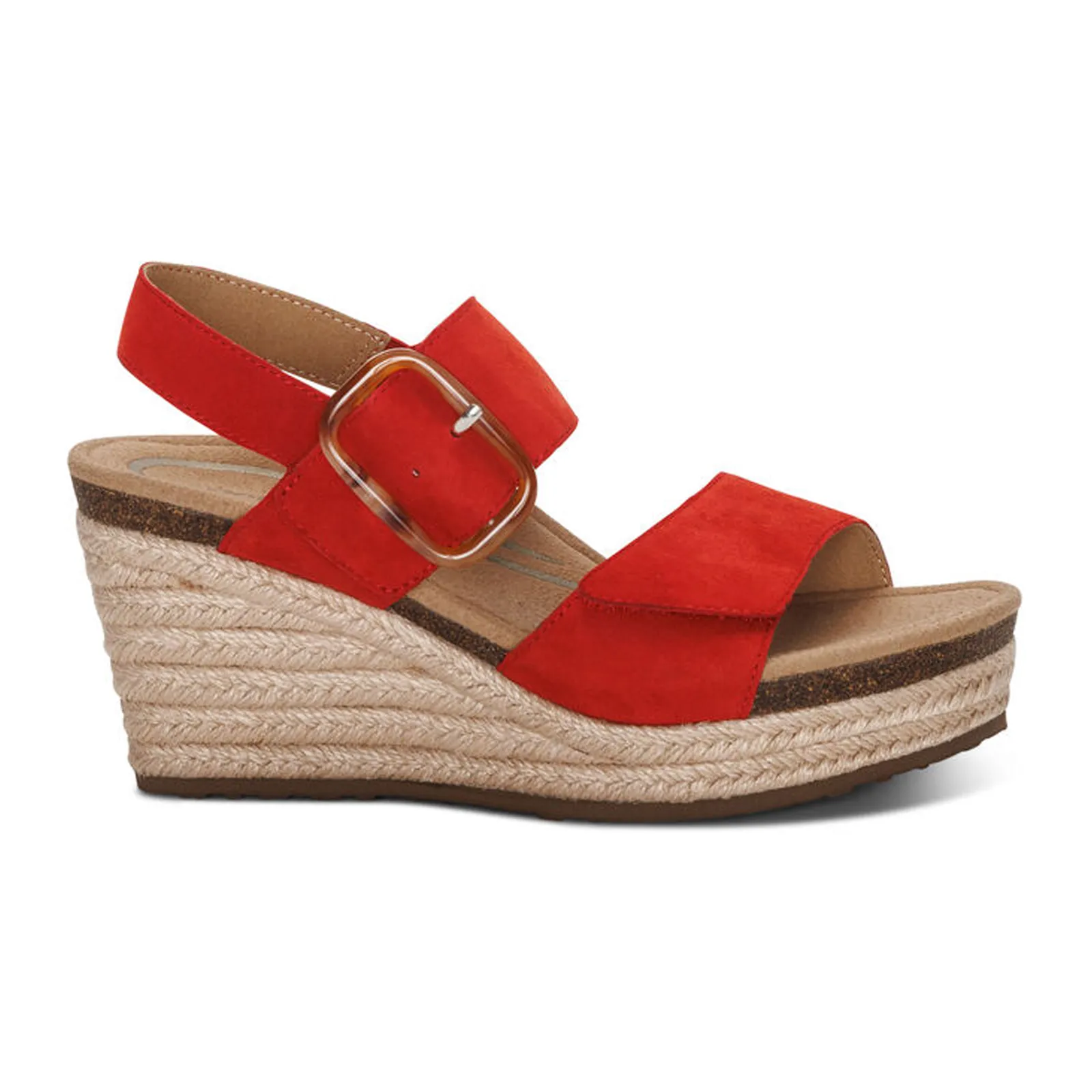 Aetrex Ashley Wedge Sandal (Women) - Poppy Suede