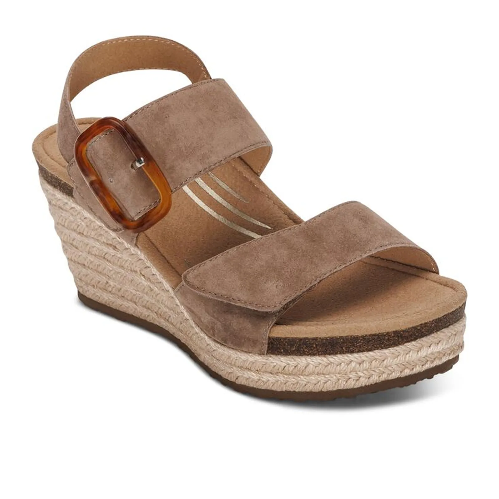 Aetrex Ashley Wedge Sandal (Women) - Taupe Suede