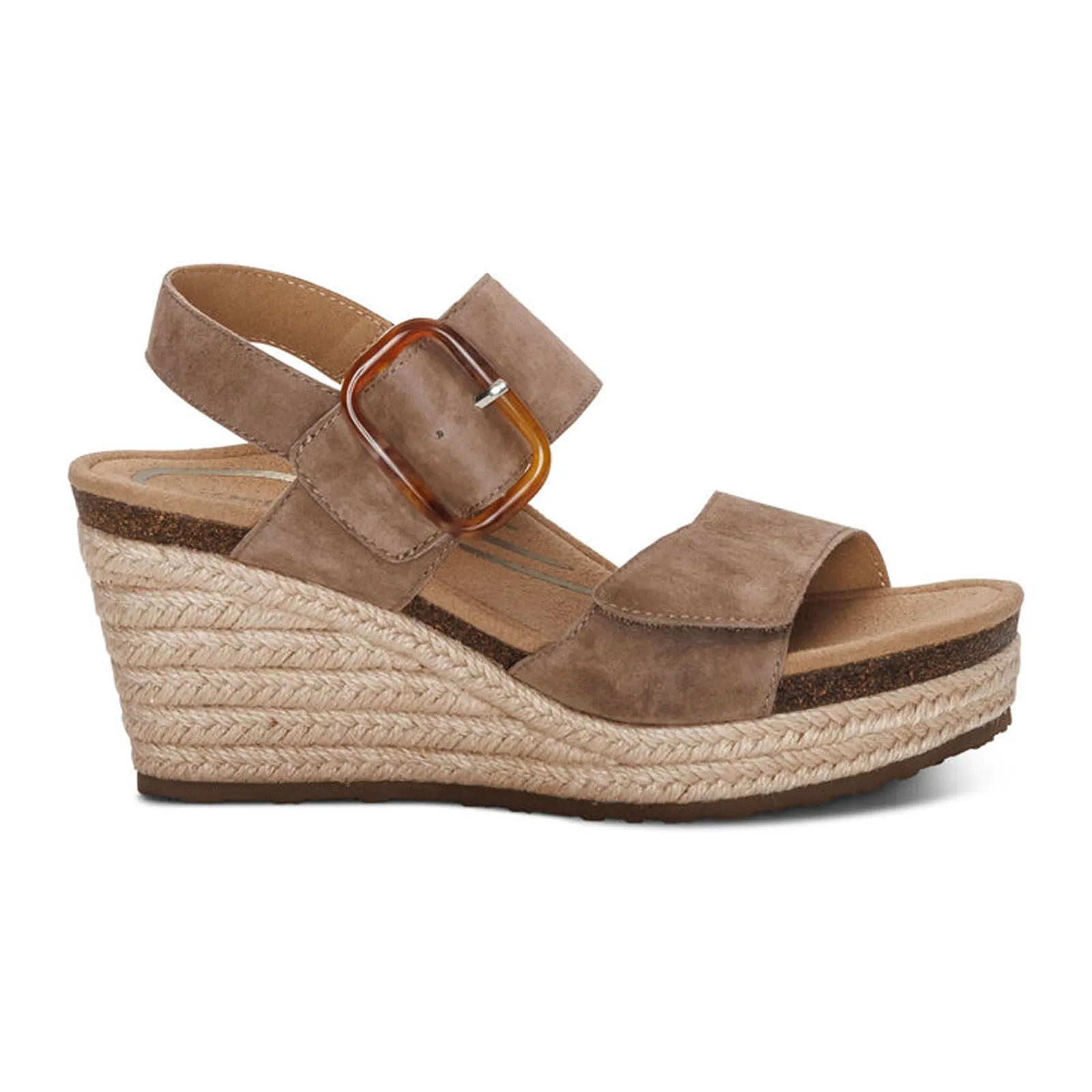 Aetrex Ashley Wedge Sandal (Women) - Taupe Suede