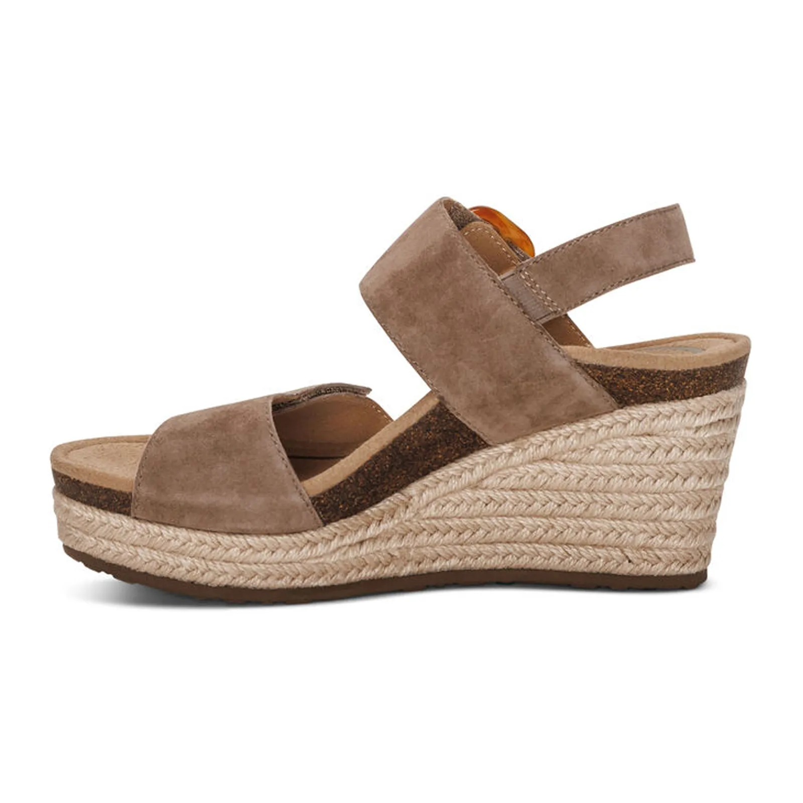 Aetrex Ashley Wedge Sandal (Women) - Taupe Suede