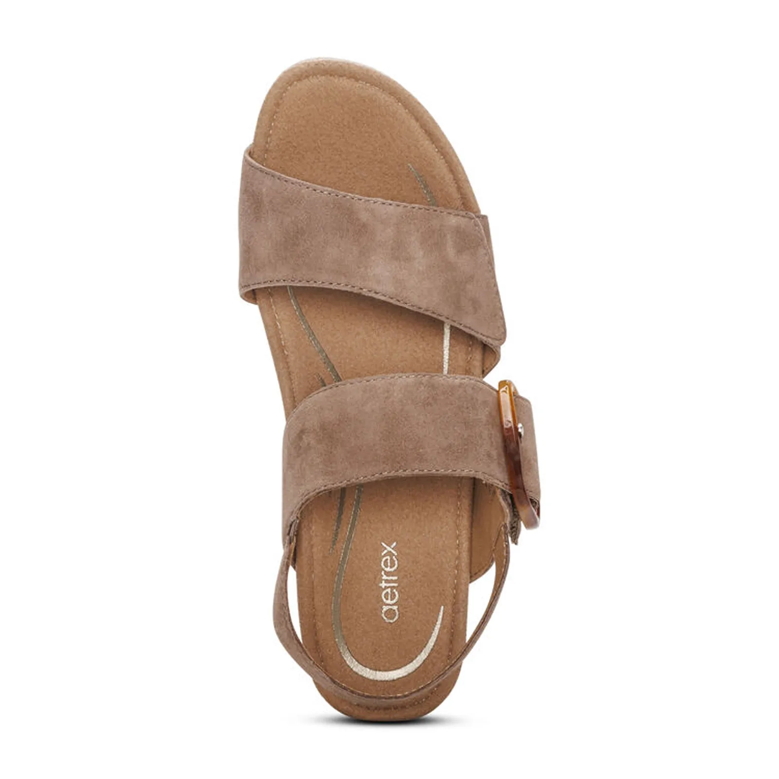 Aetrex Ashley Wedge Sandal (Women) - Taupe Suede