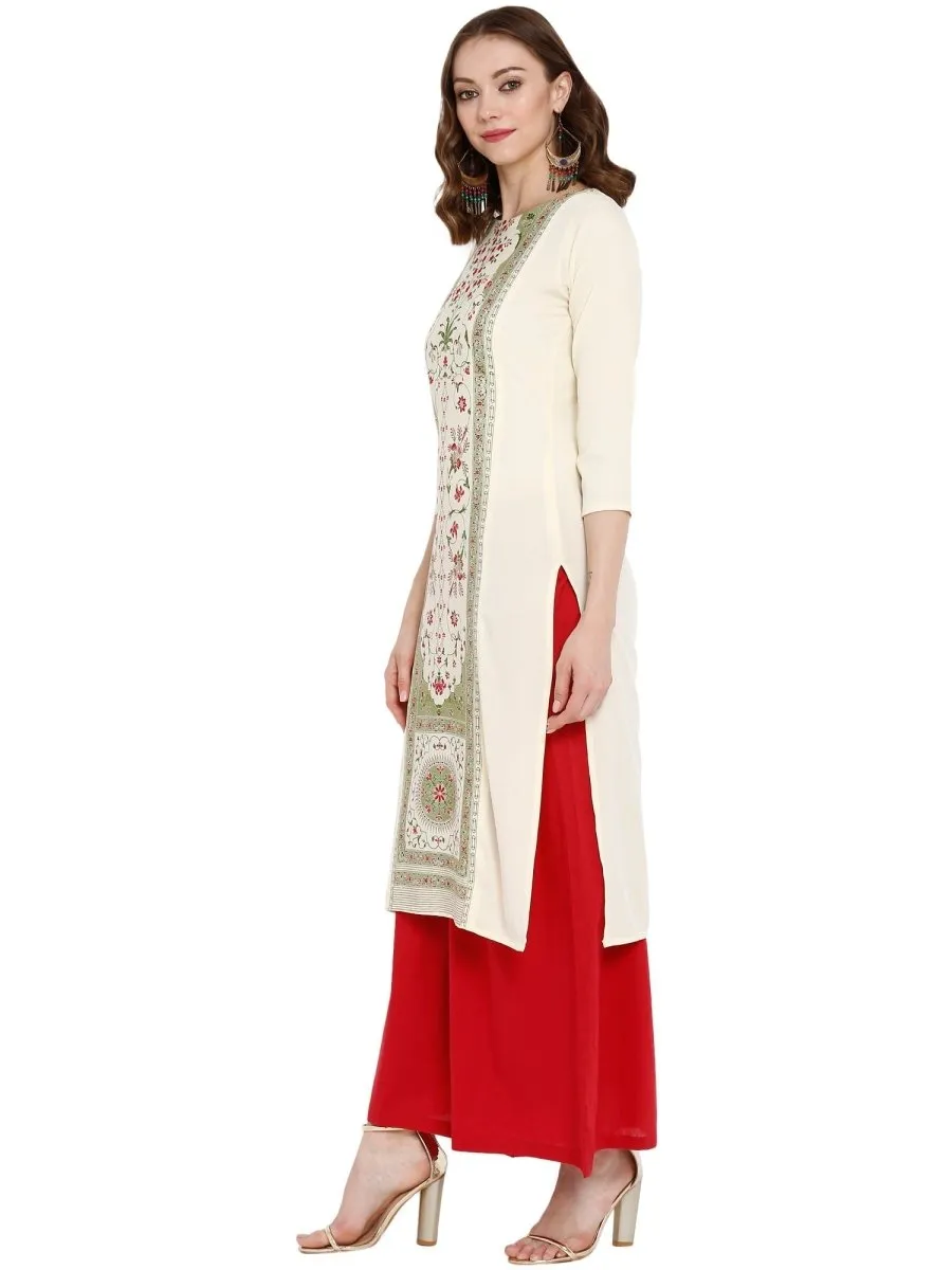 Ahalyaa Women Cream-Coloured Printed Straight Kurta