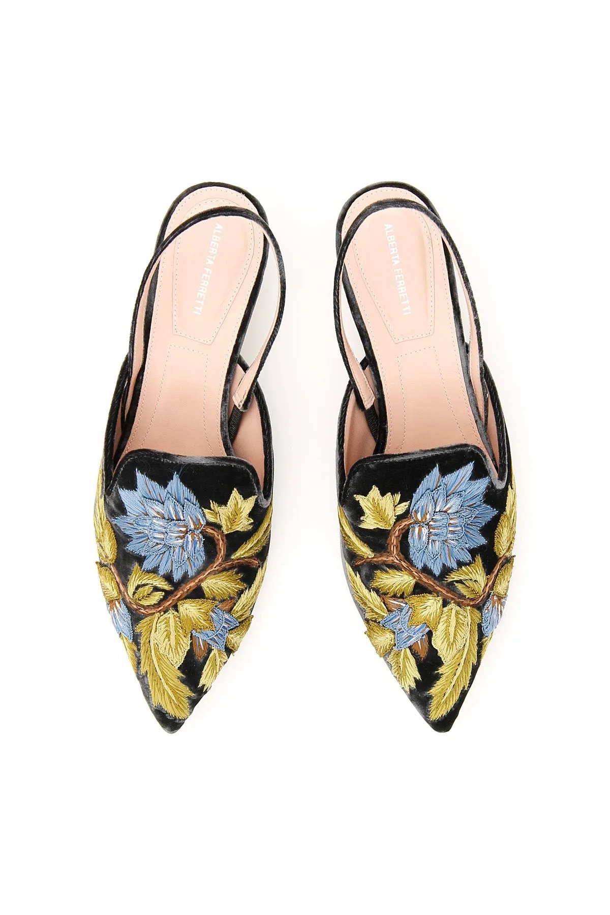 Alberta Ferretti Floral Embroidered Slingback Pumps