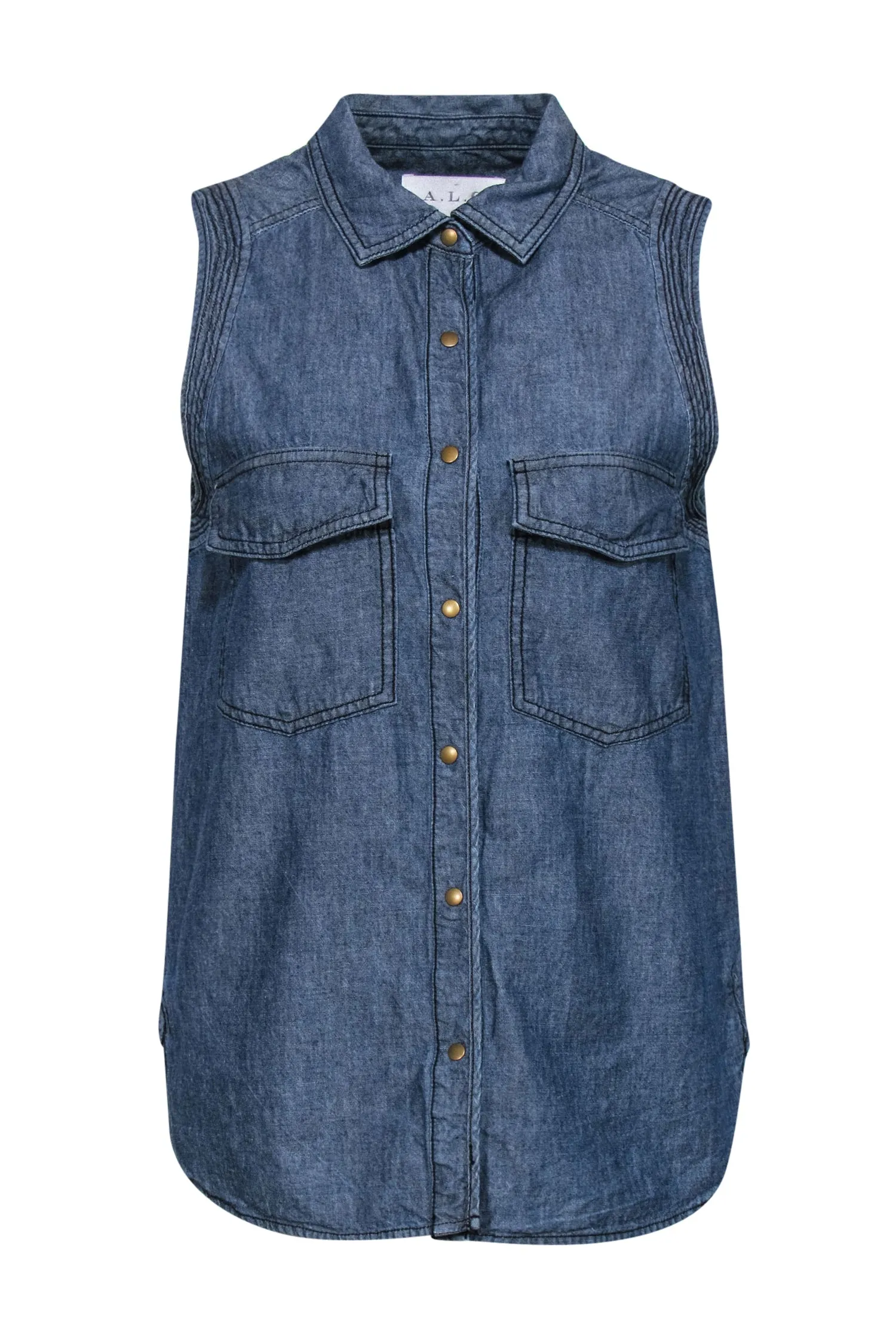 A.L.C. - Medium Wash Chambray Sleeveless Snap-Up Blouse Sz S