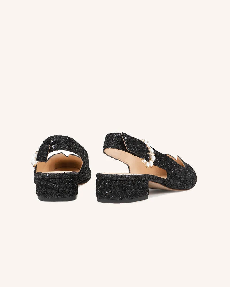 Alicia Black Glitter Flats