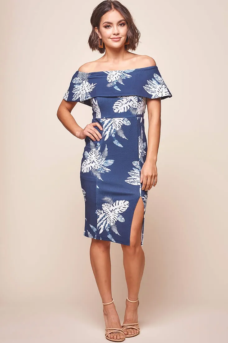 Alina Tiered Off Shoulder Dress Navy