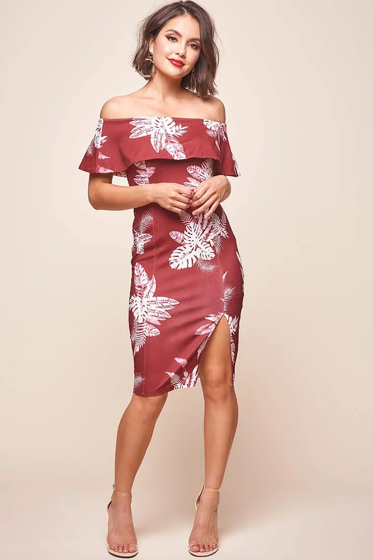 Alina Tiered Off Shoulder Dress Wine Base