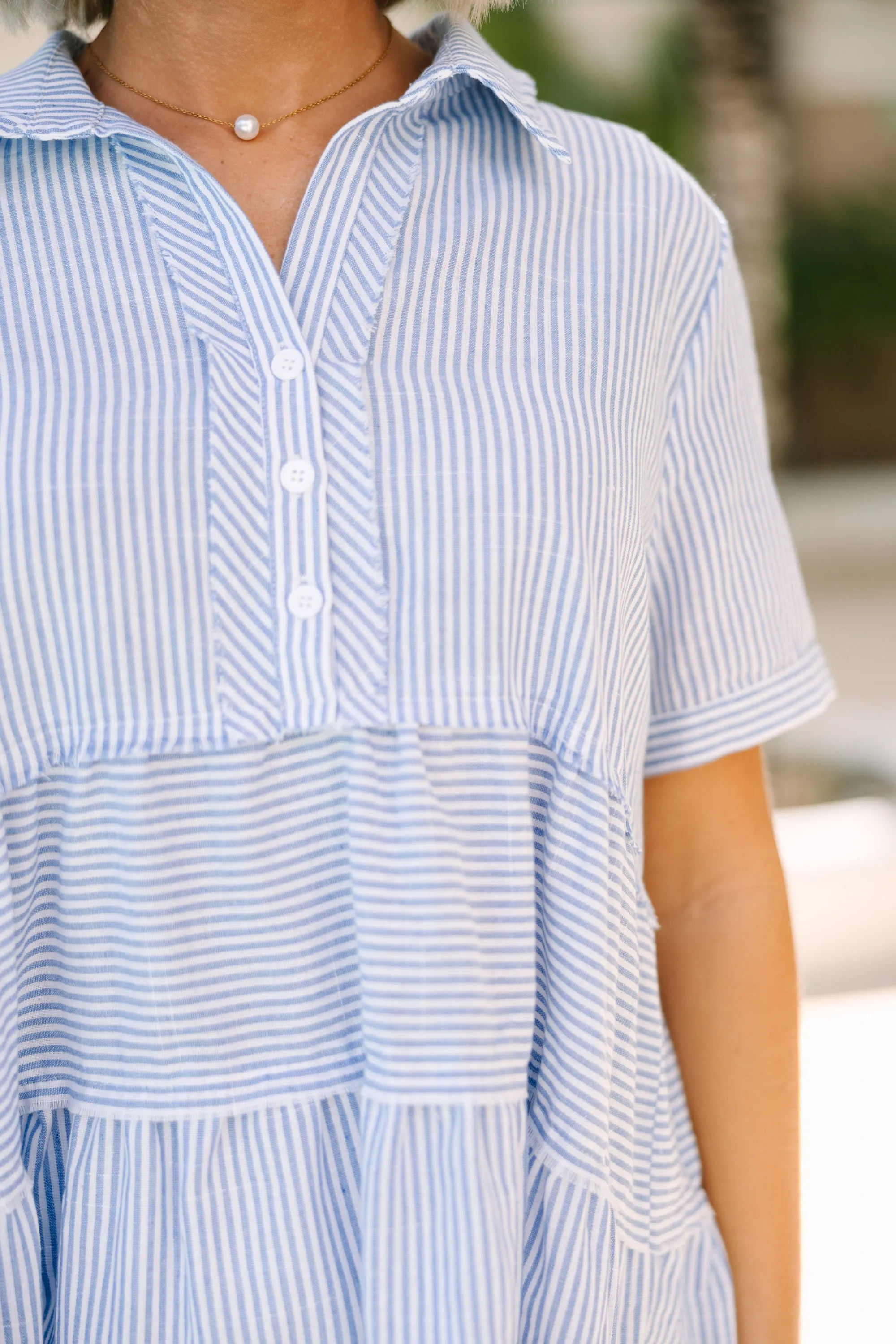 All You Need To Hear Light Blue Striped Babydoll Top