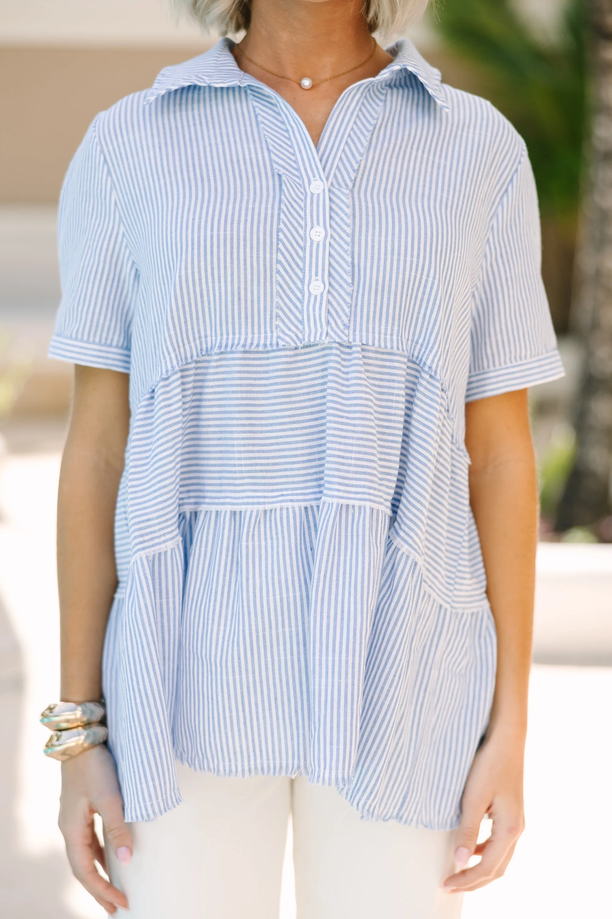 All You Need To Hear Light Blue Striped Babydoll Top