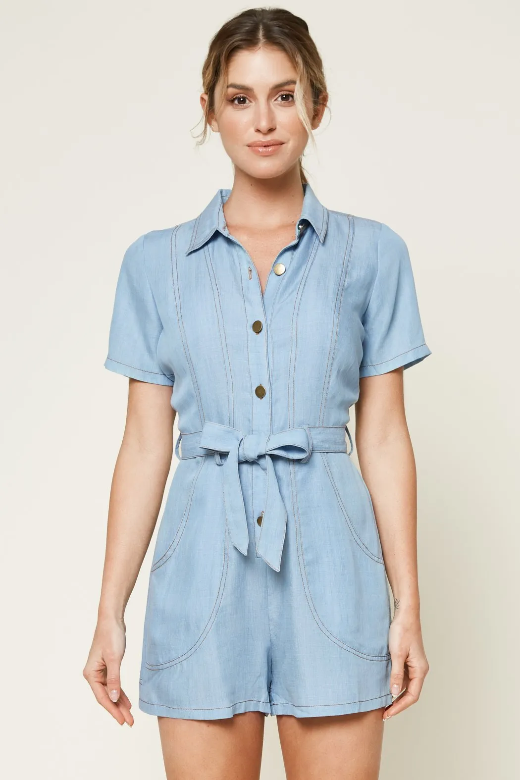 Arizona Chambray Button Down Romper