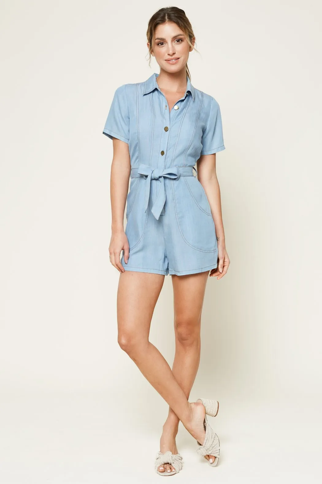 Arizona Chambray Button Down Romper