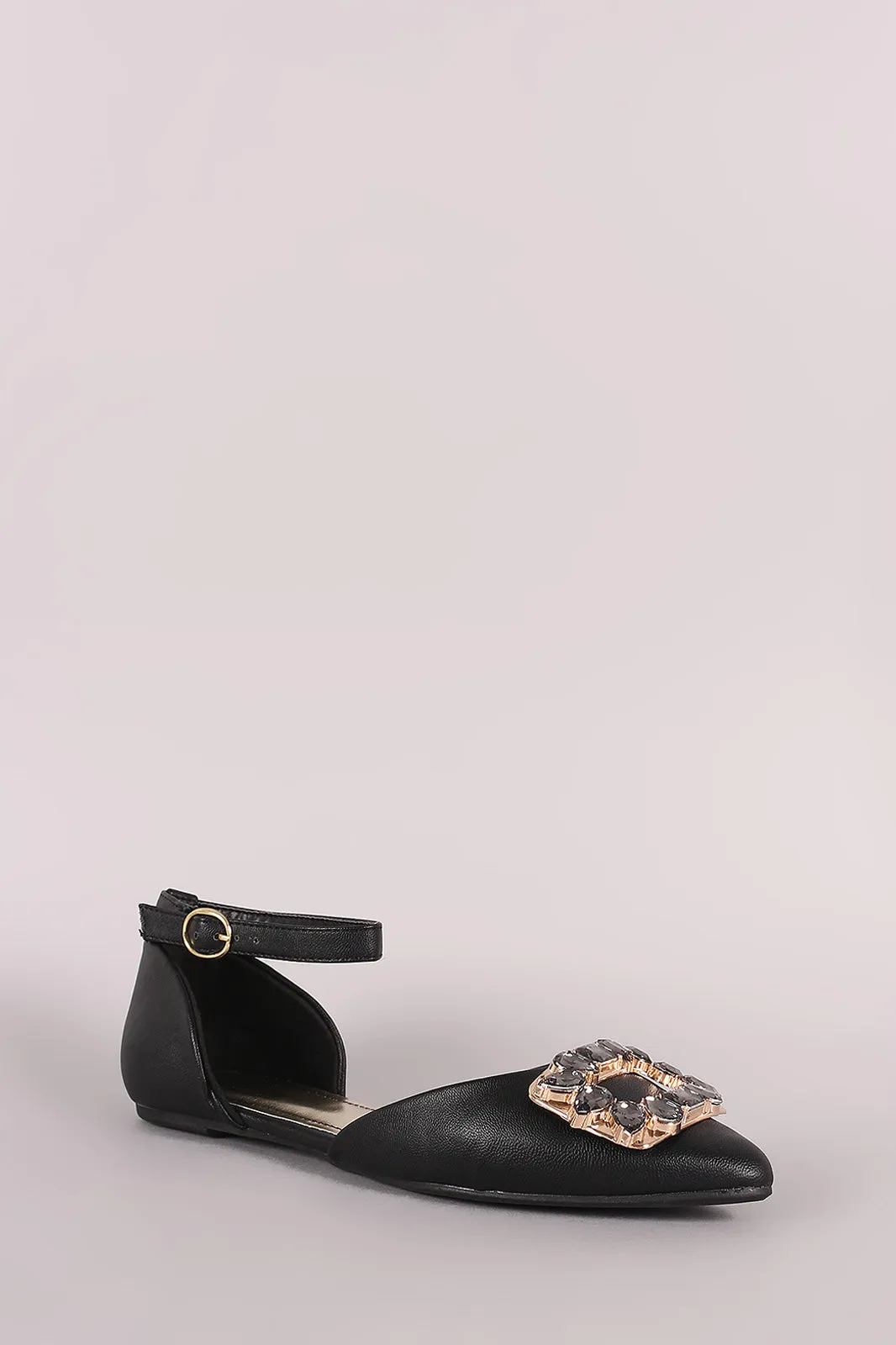 Bamboo Jeweled Ornament Ankle Strap Dorsay Flat