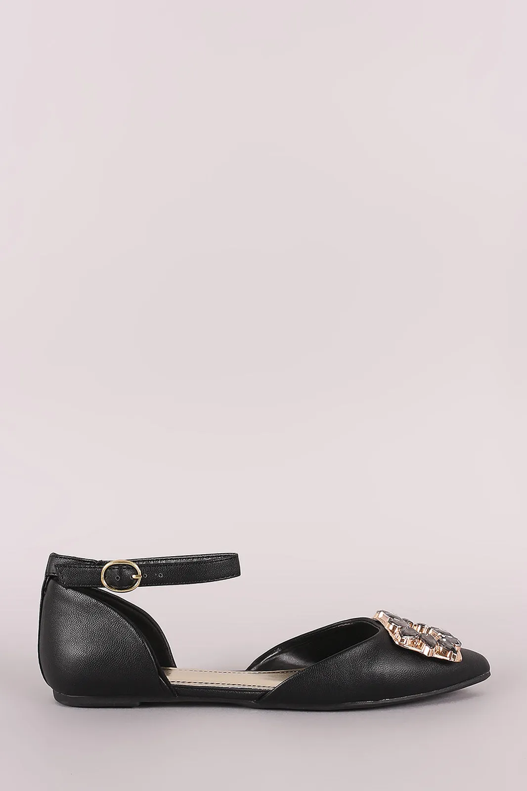 Bamboo Jeweled Ornament Ankle Strap Dorsay Flat