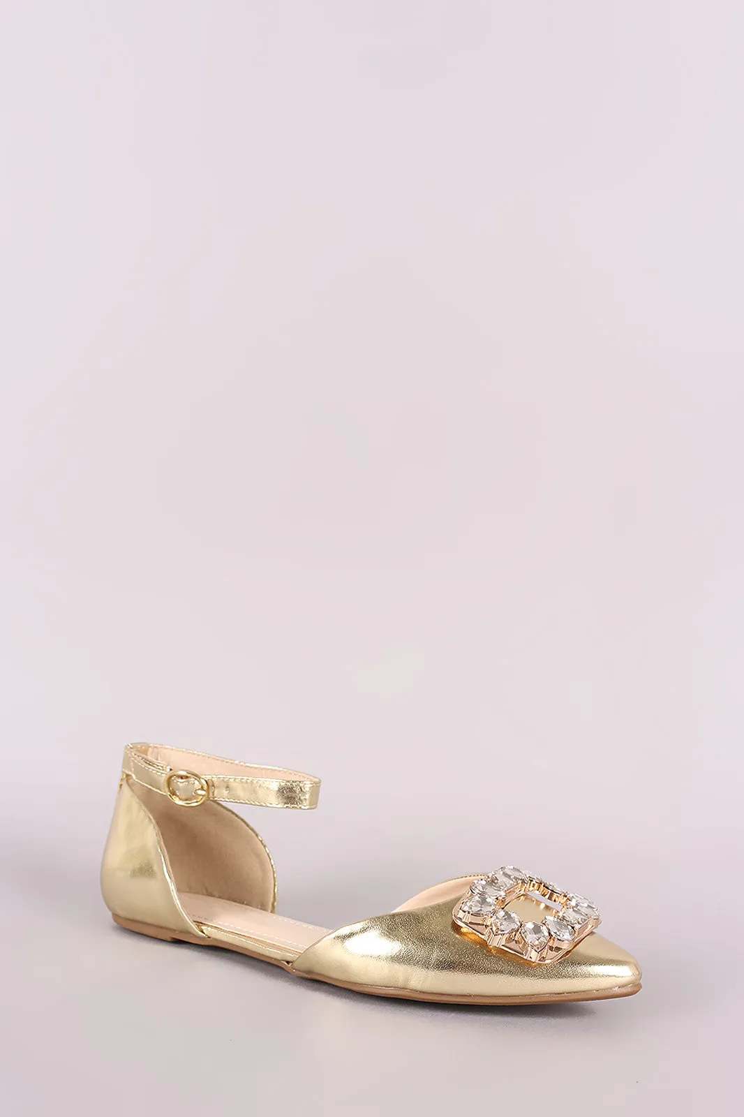 Bamboo Jeweled Ornament Ankle Strap Dorsay Flat