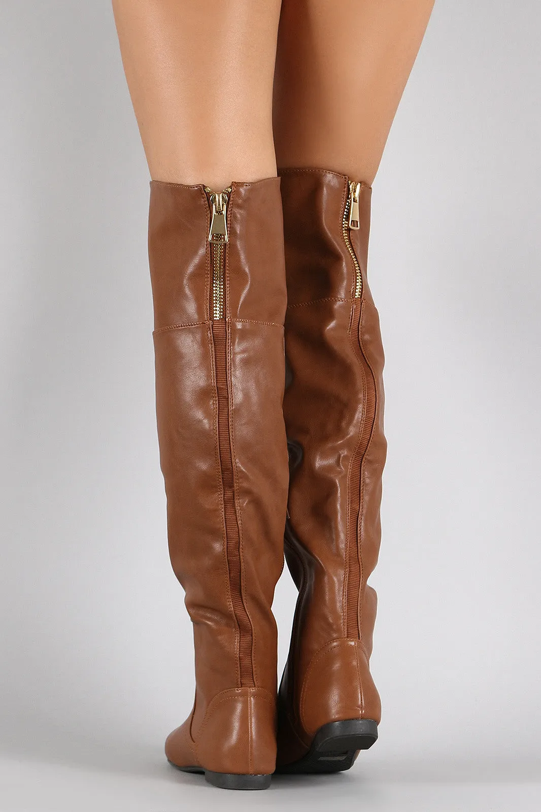 Bamboo Vegan Leather Zipper Collar Knee High Boot