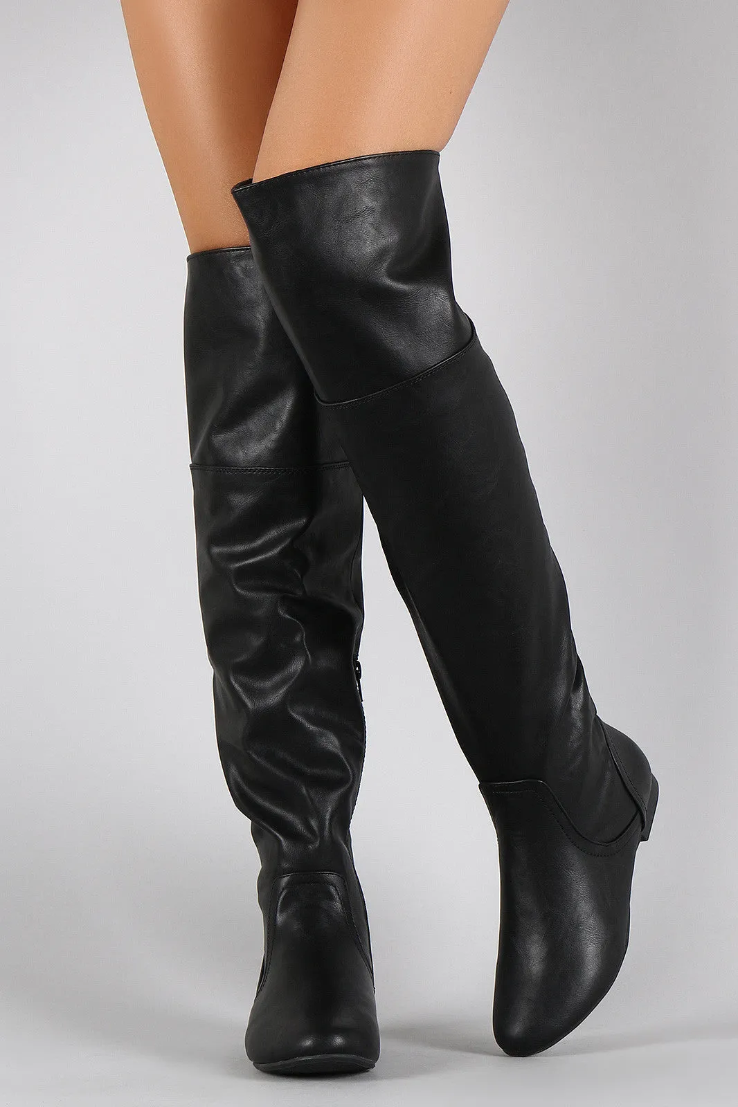 Bamboo Vegan Leather Zipper Collar Knee High Boot