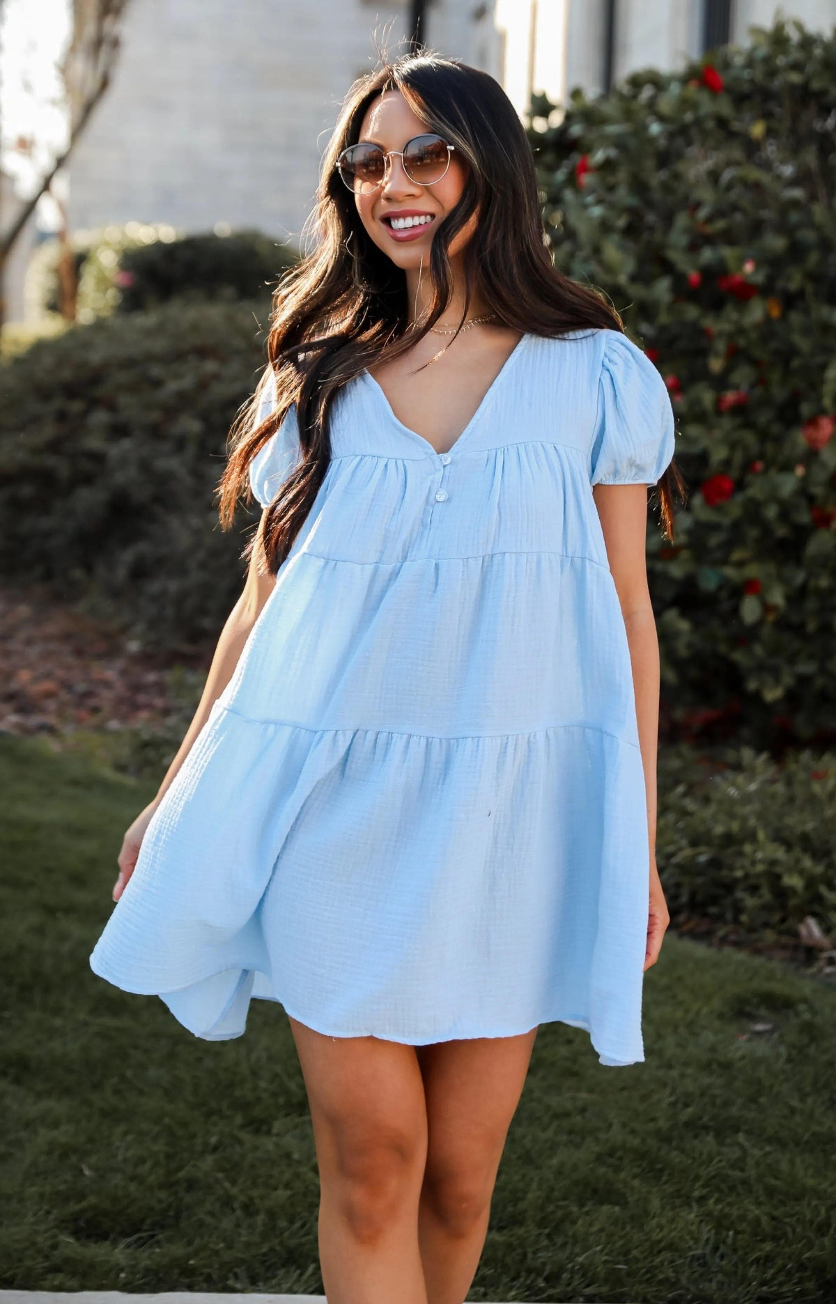 Beautiful Impression Light Blue Linen Mini Dress