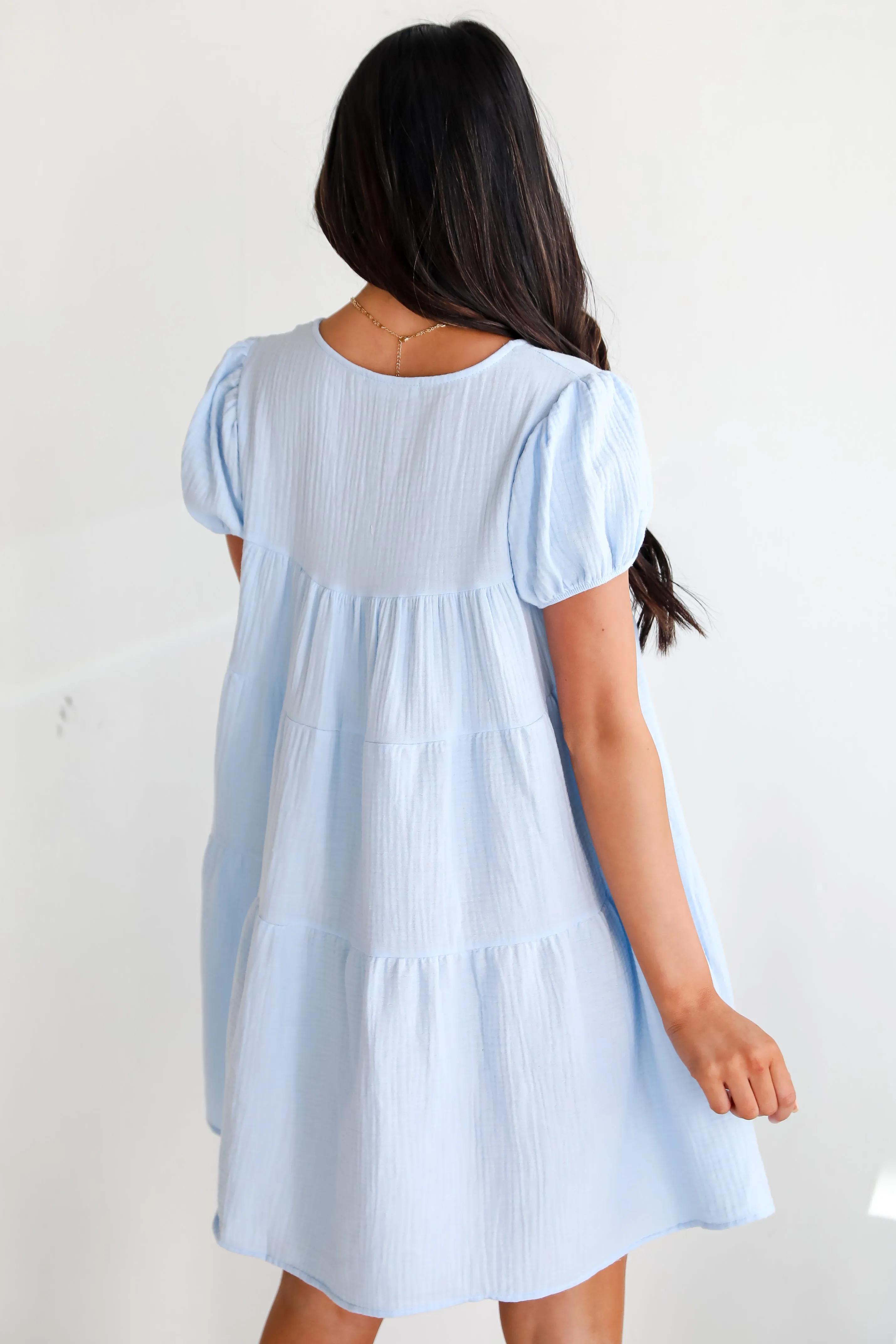 Beautiful Impression Light Blue Linen Mini Dress