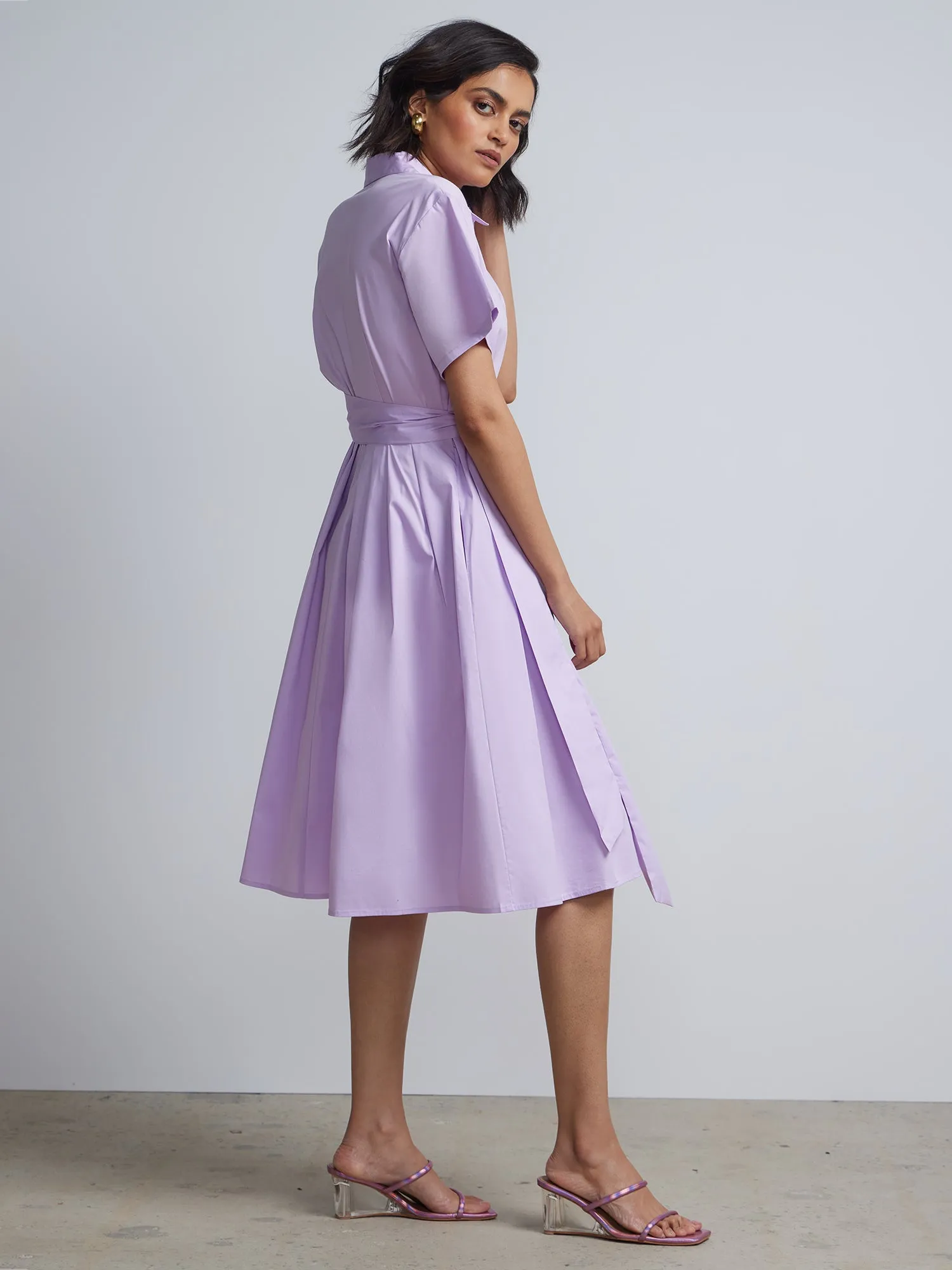 Belted Button-Front Flare Shirtdress