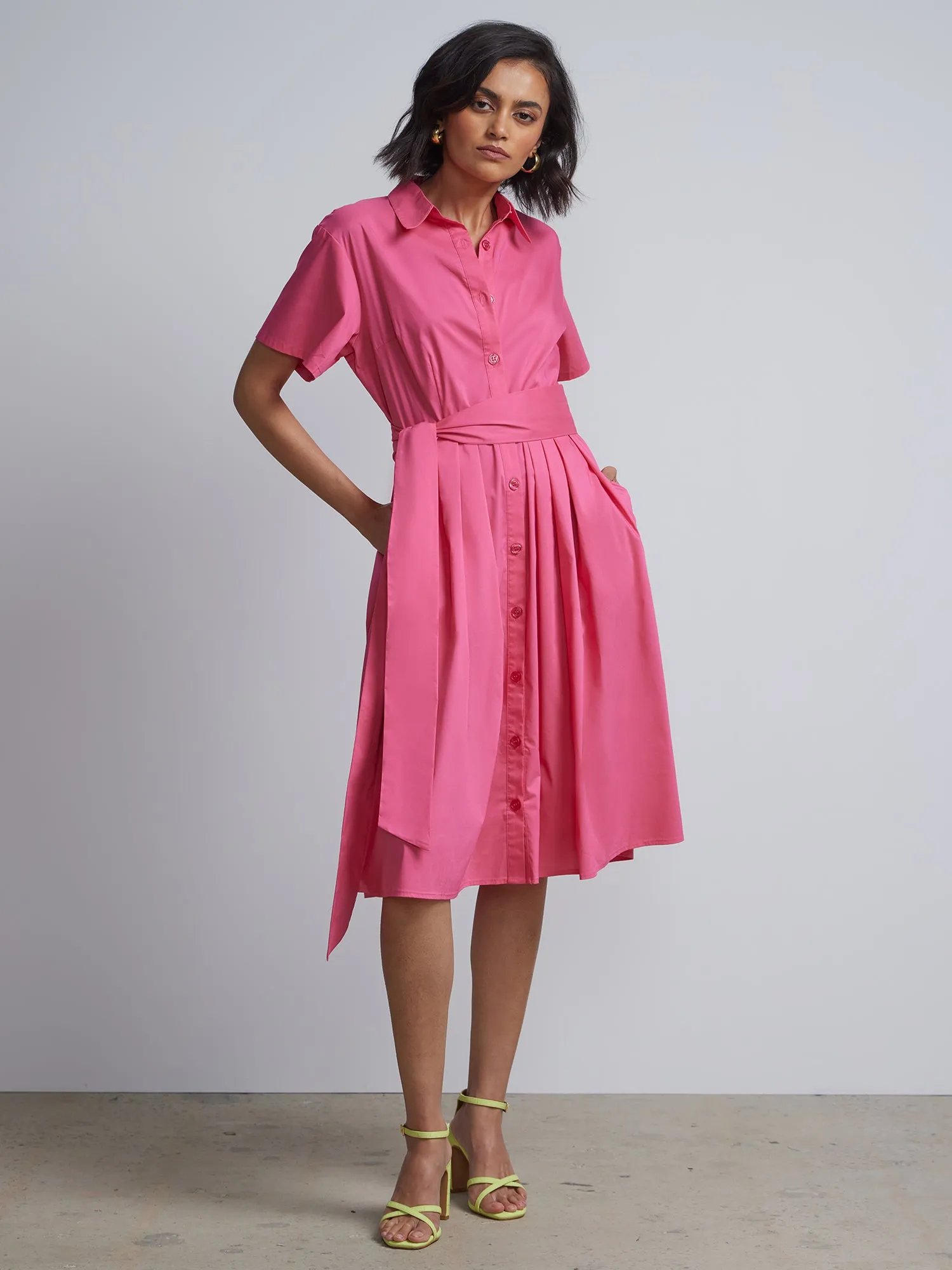 Belted Button-Front Flare Shirtdress