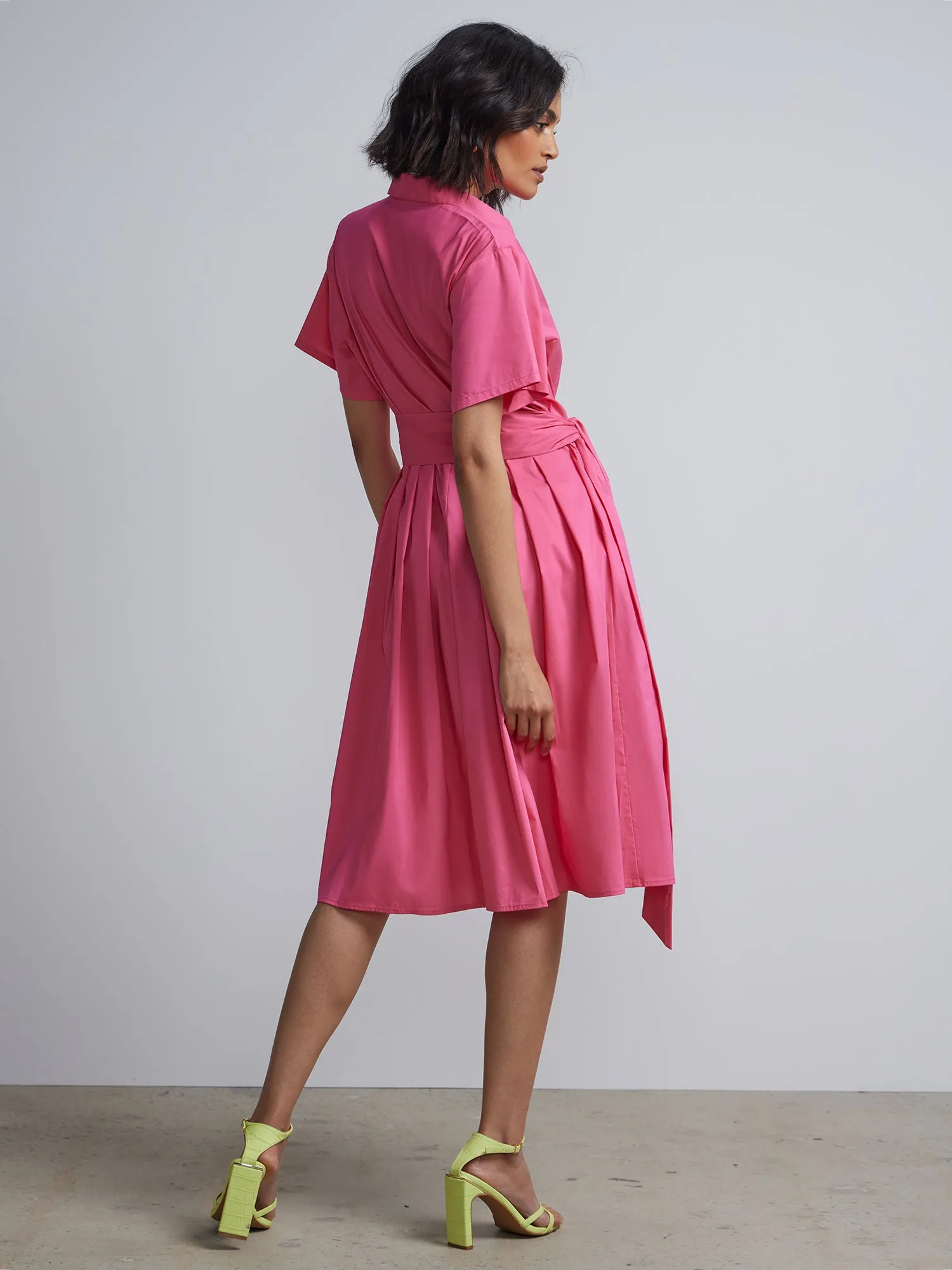 Belted Button-Front Flare Shirtdress