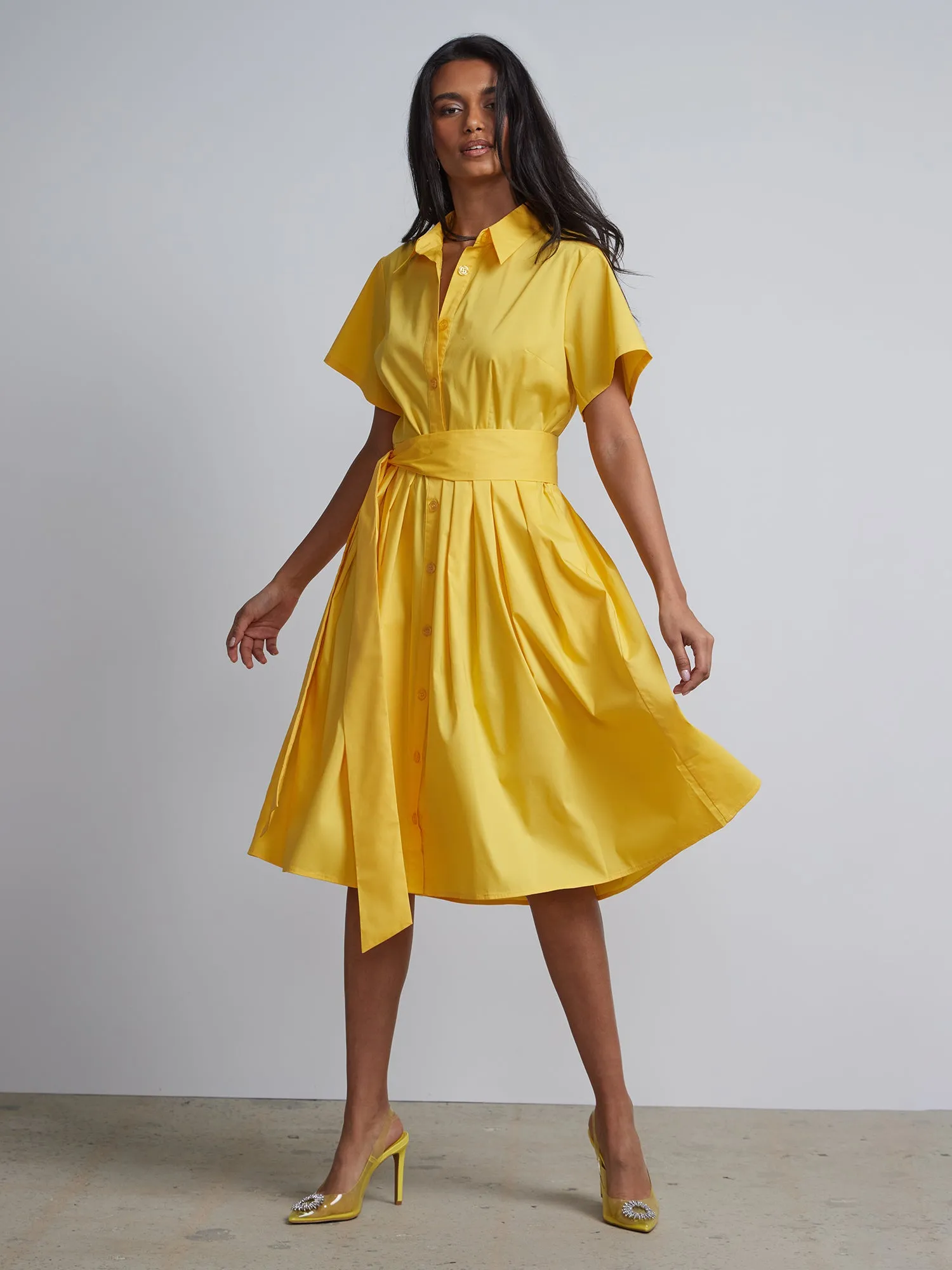 Belted Button-Front Flare Shirtdress