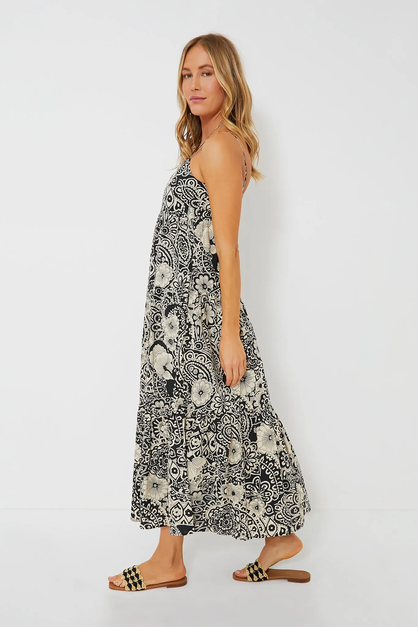 Black & Cream Floral Tiered Tilly Dress