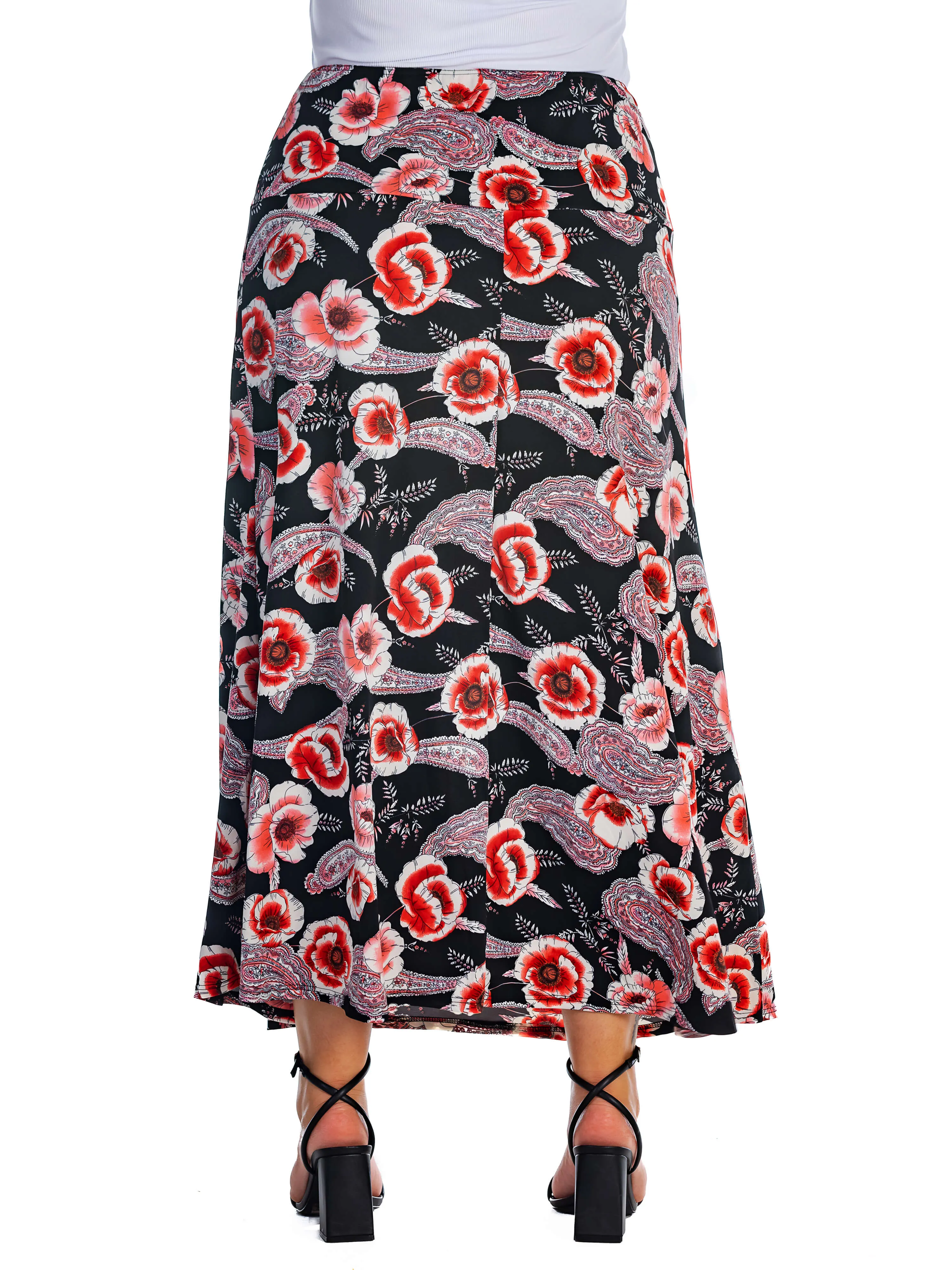 Black and Red Floral Plus Size Maxi Skirt