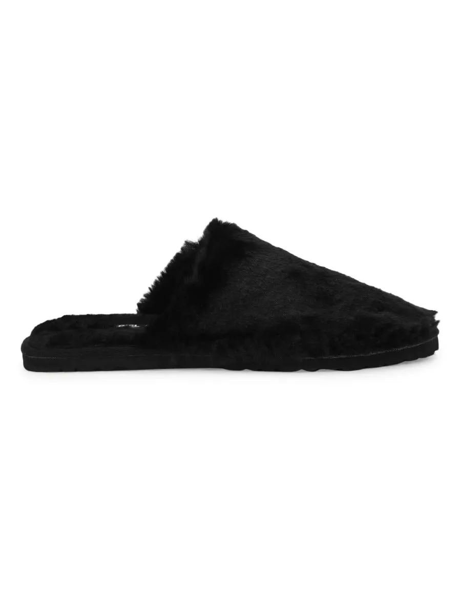 Black Faux Fur Fuzzy Slip Ons