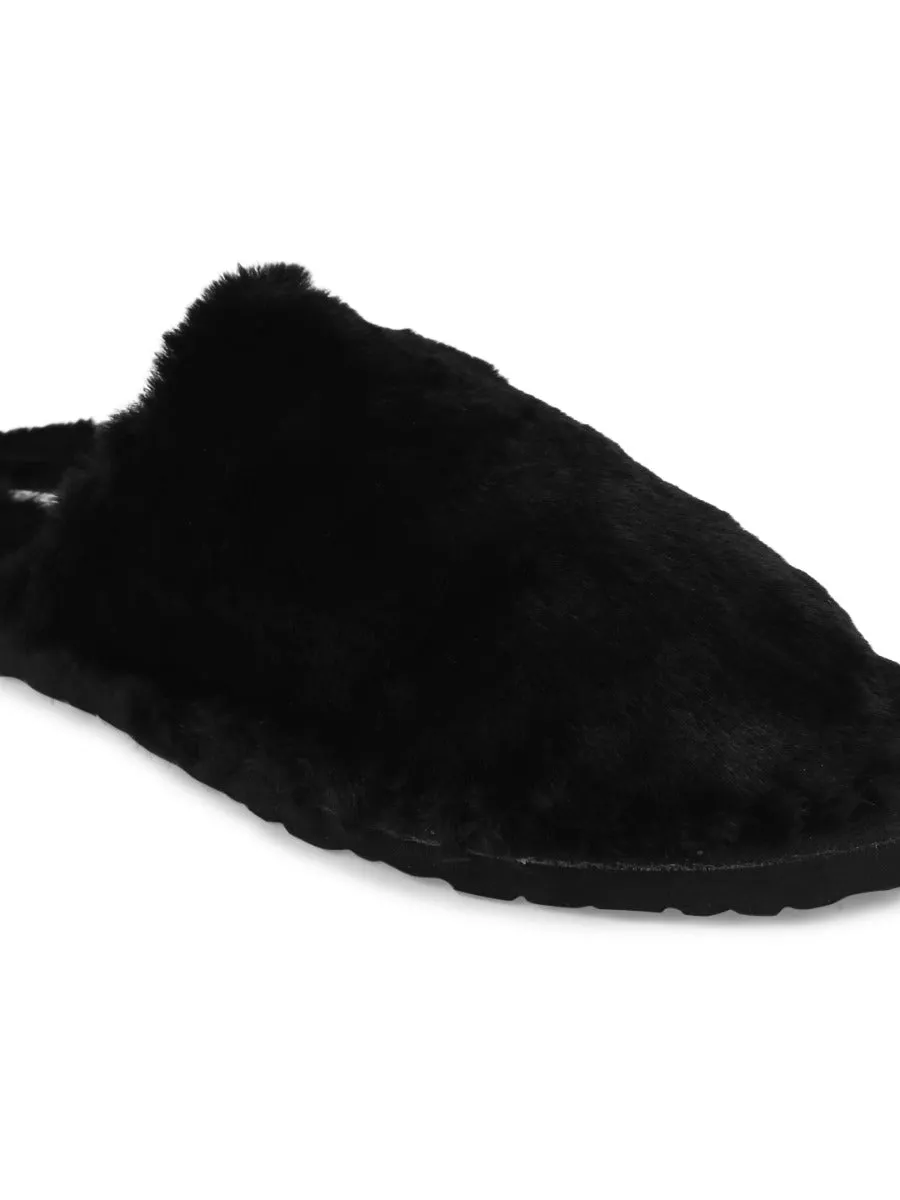 Black Faux Fur Fuzzy Slip Ons