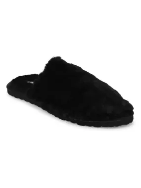 Black Faux Fur Fuzzy Slip Ons