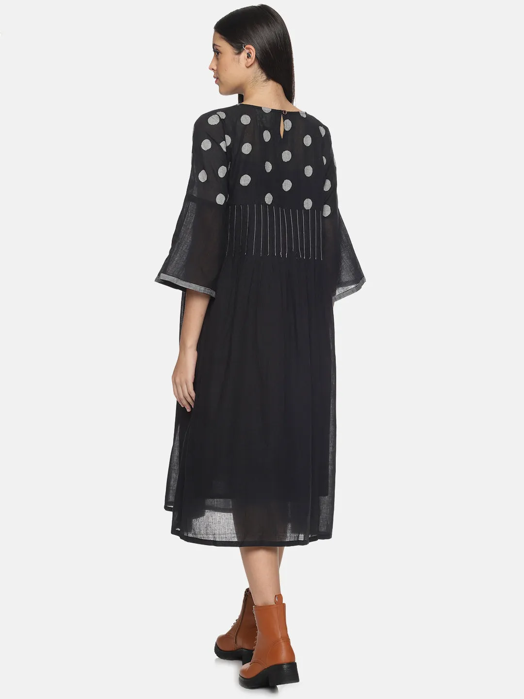 Black polkadot pintex Jamdani Dress