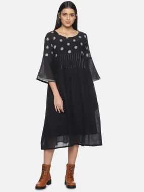 Black polkadot pintex Jamdani Dress