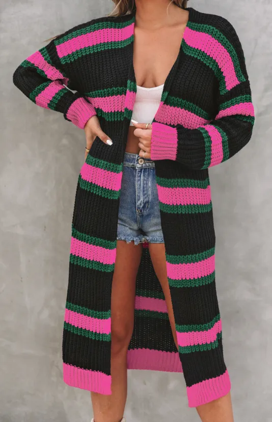 Black Striped Duster Cardigan