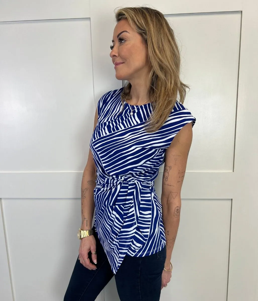 Blue Contrast Stripe Asymmetric Top