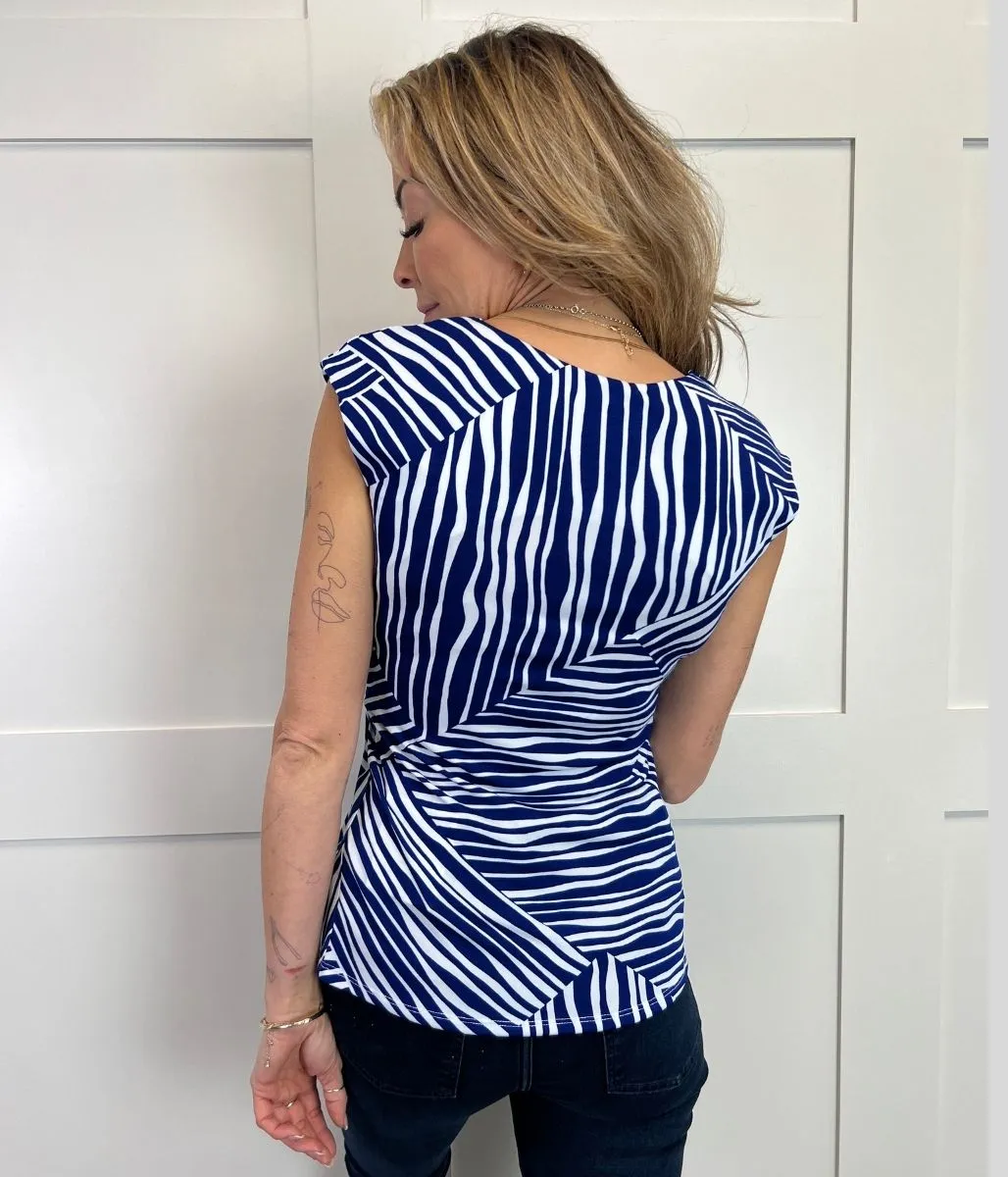 Blue Contrast Stripe Asymmetric Top