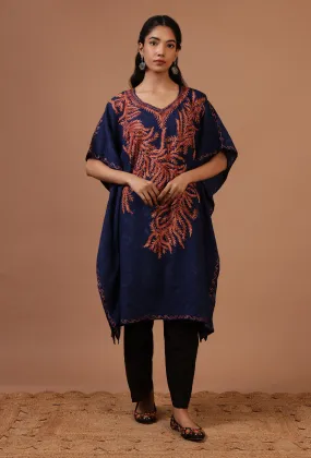 Blue Cotton Crush Ari Embroidered Kaftan- Free Size