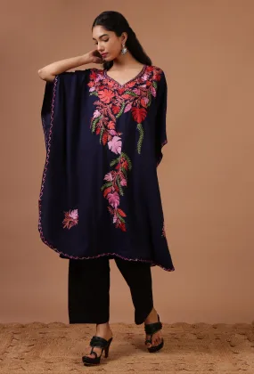 Bluish Purple Cotton Crush Ari Embroidered Kaftan- Free Size