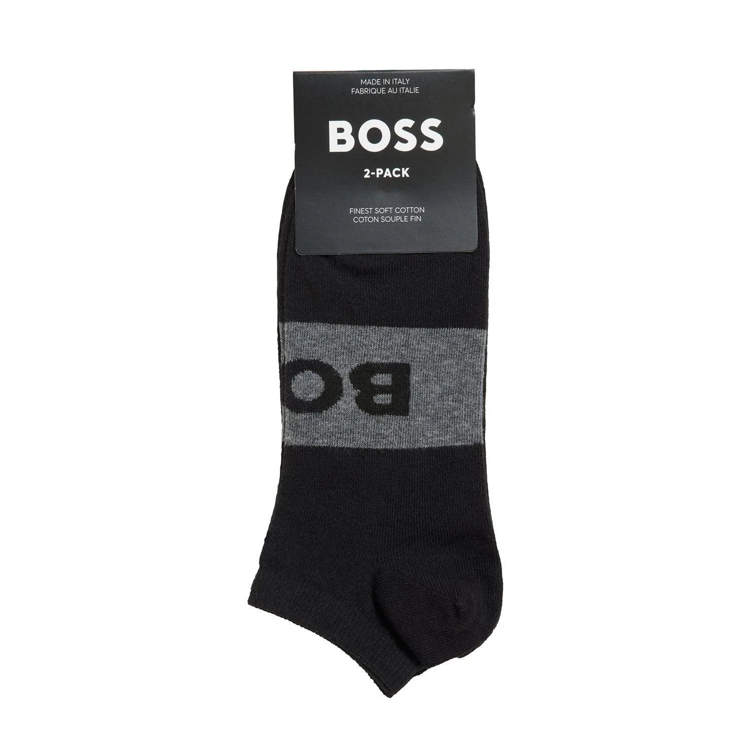 BOSS 2 Pack Quality Cotton Blend Logo Ankle Sock - Black