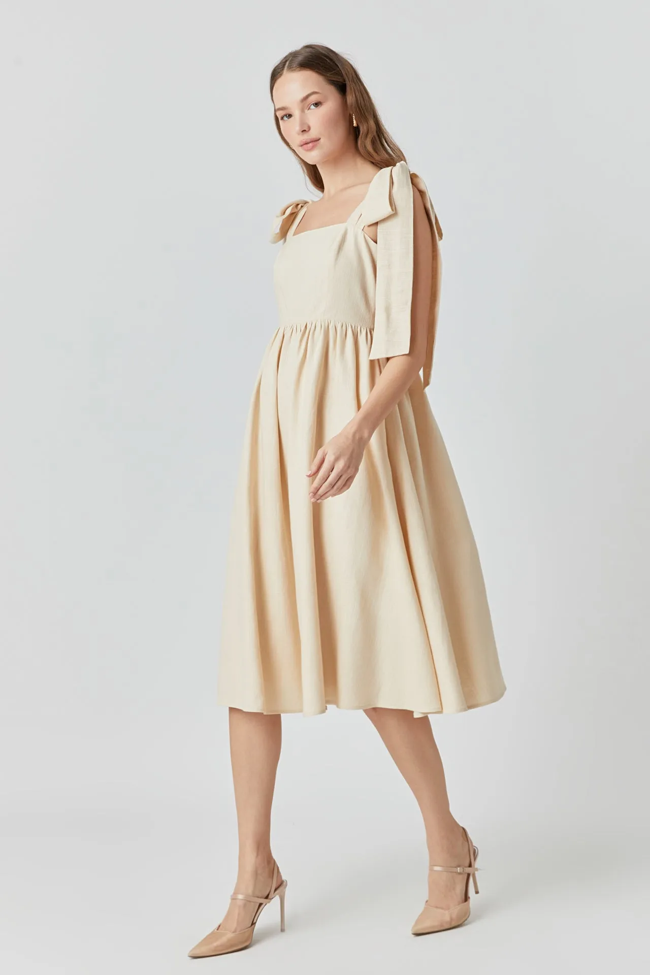 Bow Shoulder Tie Midi Dress