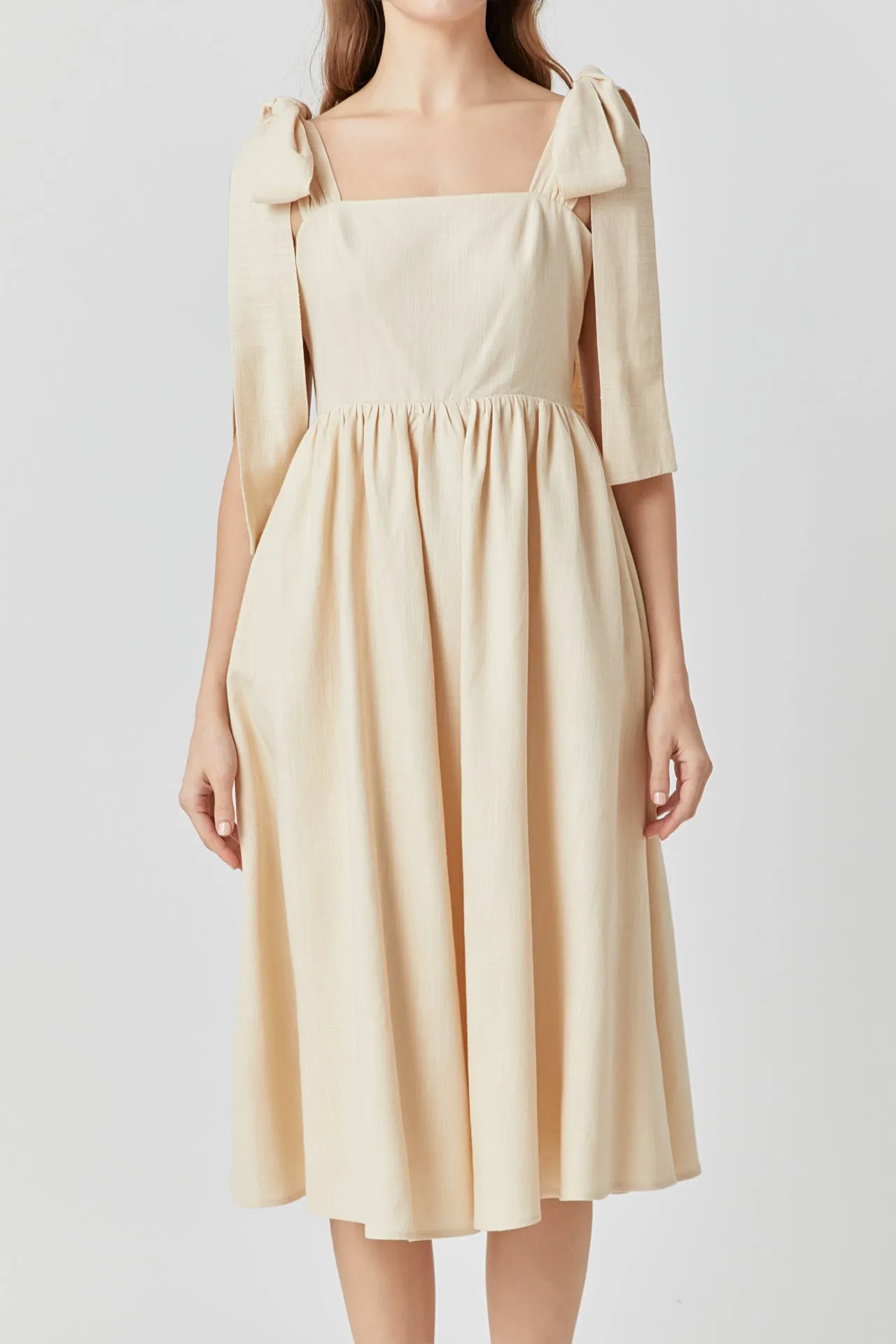 Bow Shoulder Tie Midi Dress